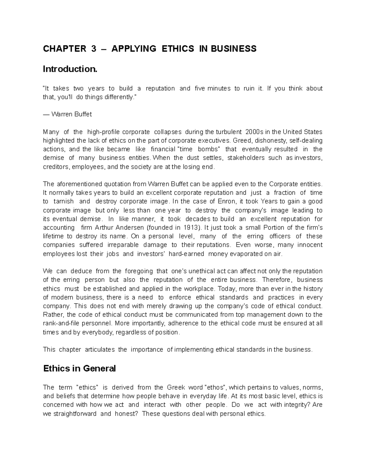 Governance-Chapter-3 - CHAPTER 3 – APPLYING ETHICS IN BUSINESS ...