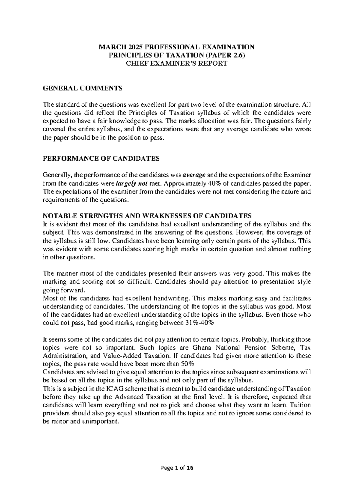 Principles of Taxation – Paper 2 Exam Insights & Candidate Performance ...