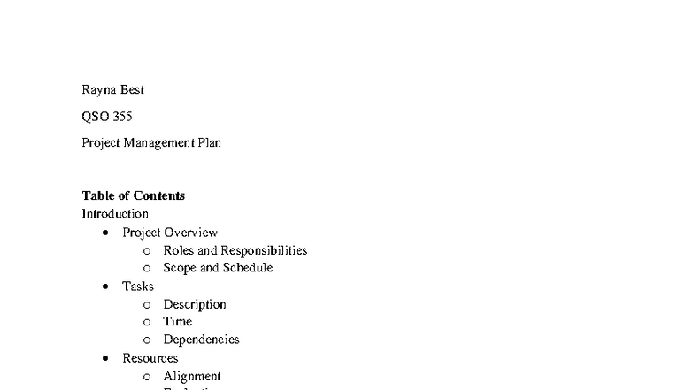 QSO 355 - Module 6 Project Management Plan for A&D High Tech Online ...