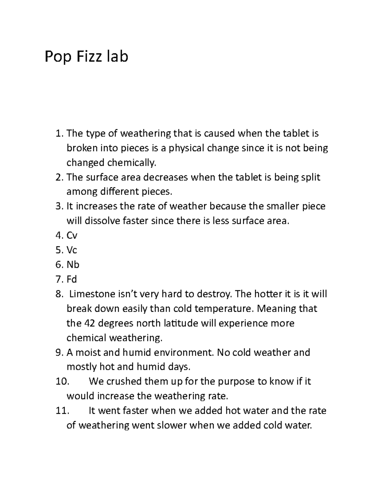 Alka Seltzer Lab Reflection: Observations on Weathering Rates - Studocu