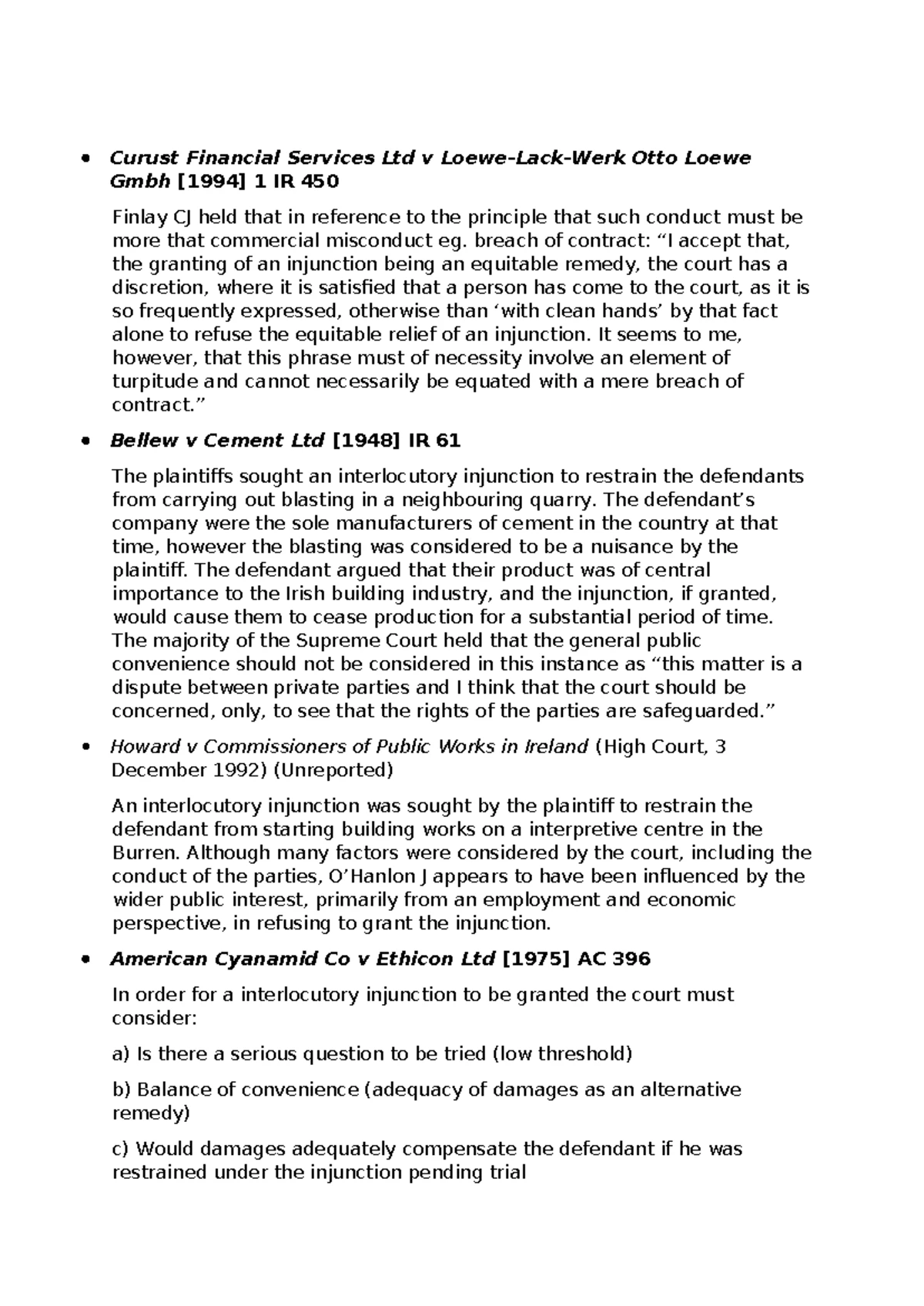 Topic 5: General Principles of Injunctions - Case Study Analysis - Studocu