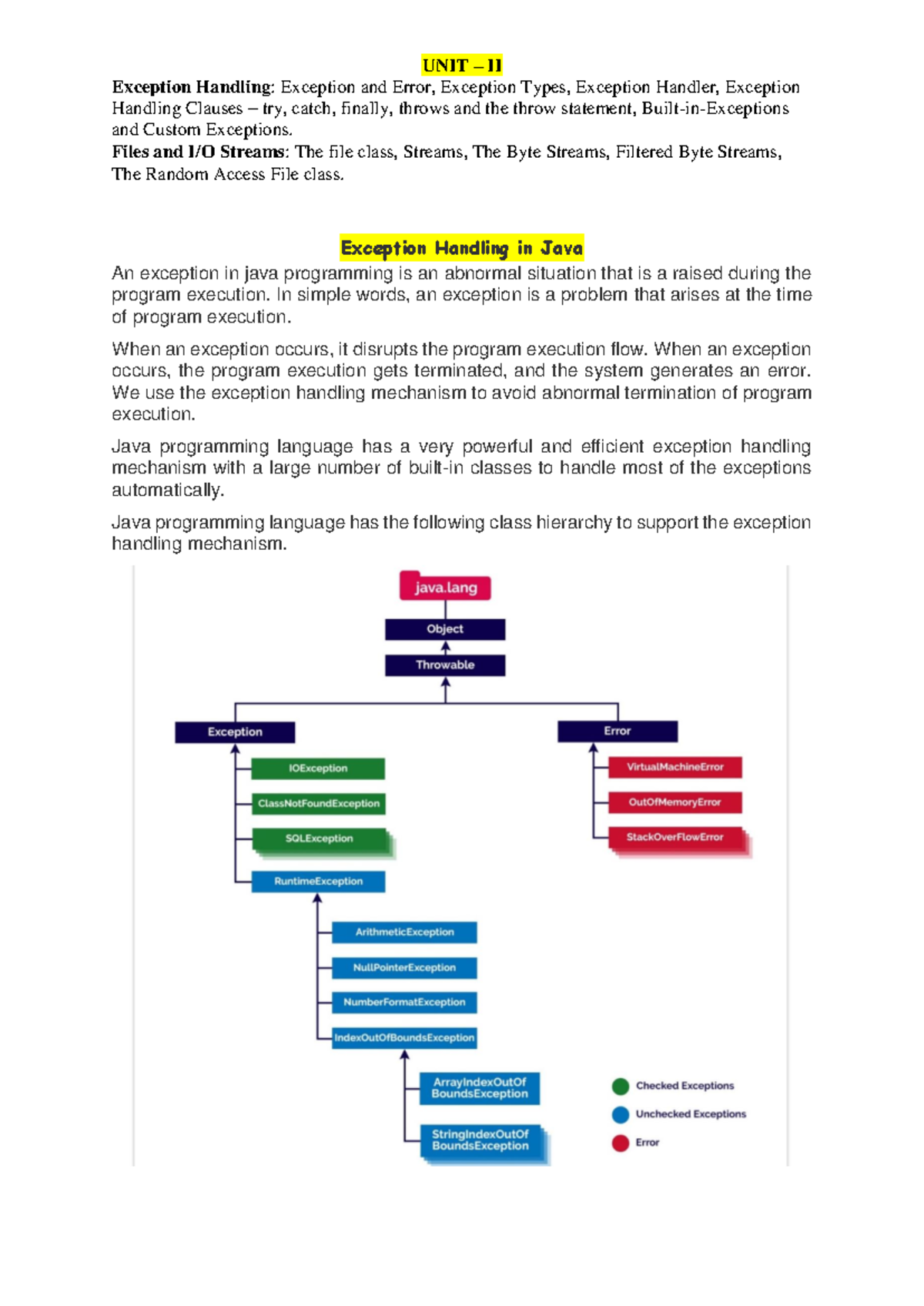 Unit-2 V1-11042024 - dbms - UNIT – II Exception Handling: Exception and ...