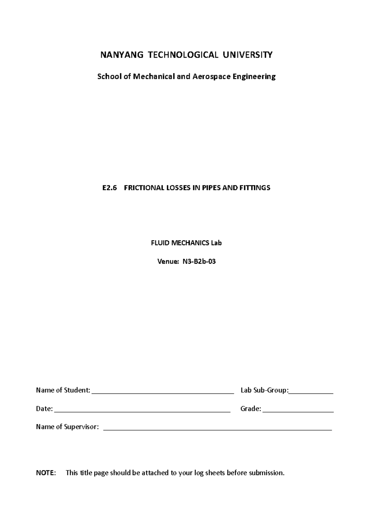 E2.6 Fluid Mechanics Lab: Analyzing Frictional Losses in Pipes - Studocu