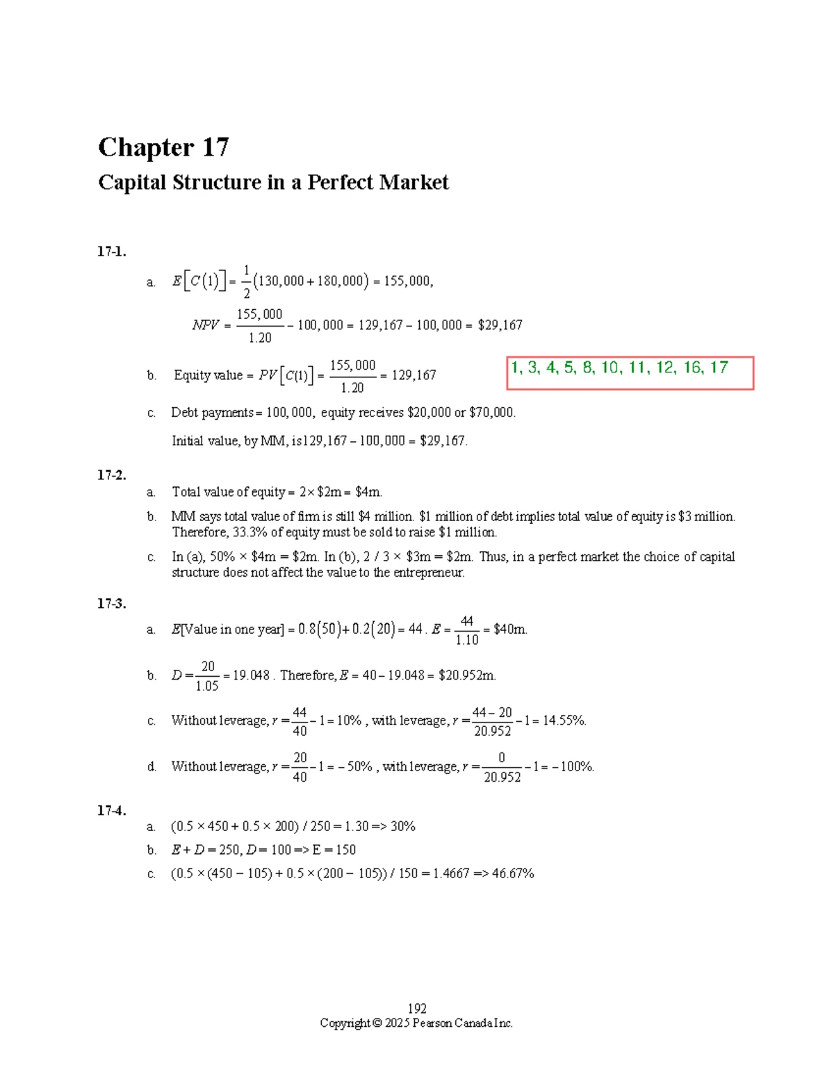 Capital Structure Problems - Chapter 17 Analysis on Equity and Debt ...