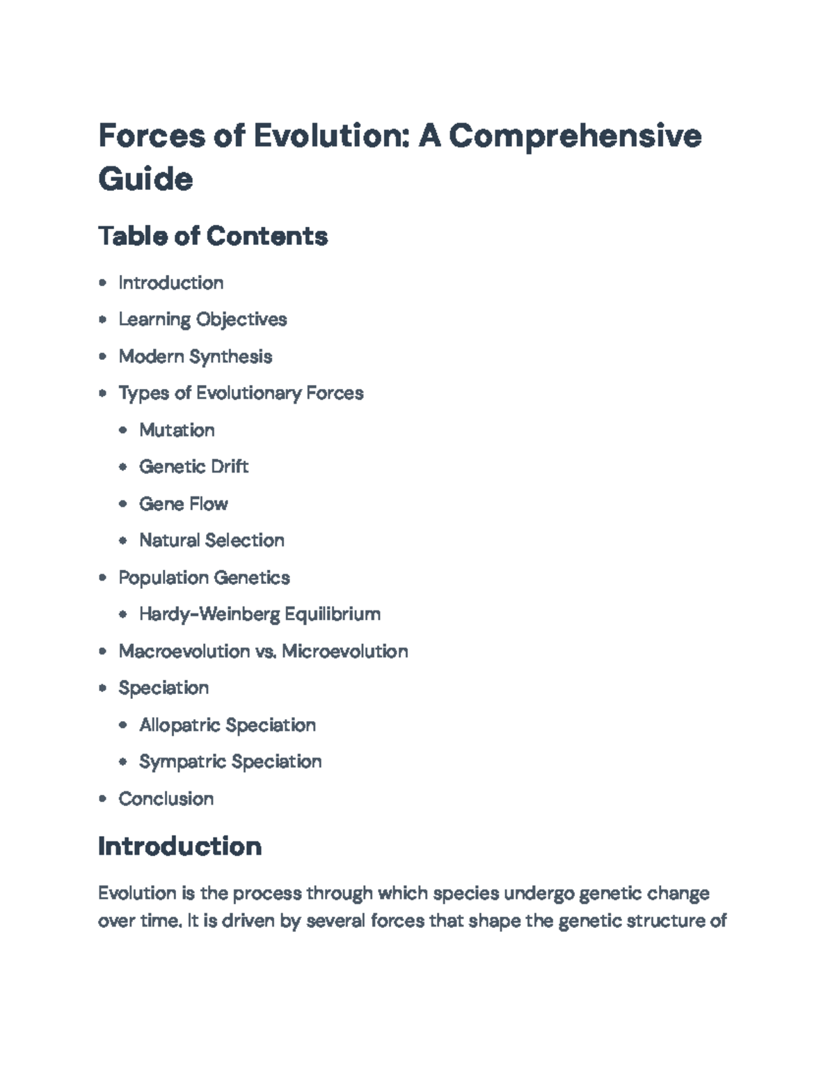 Forces of Evolution in Biology (BIO 101): A Comprehensive Guide - Studocu