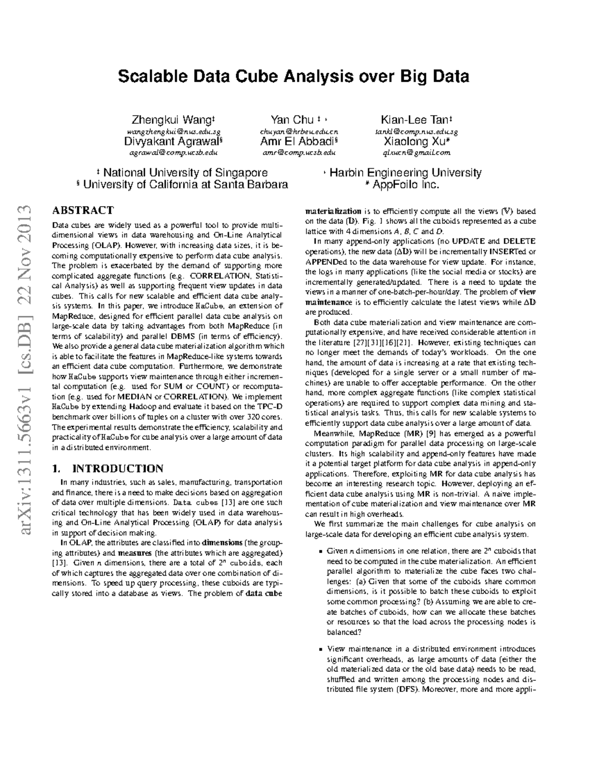 Scalable Data Cube Analysis Using HaCube for Big Data Processing - Studocu