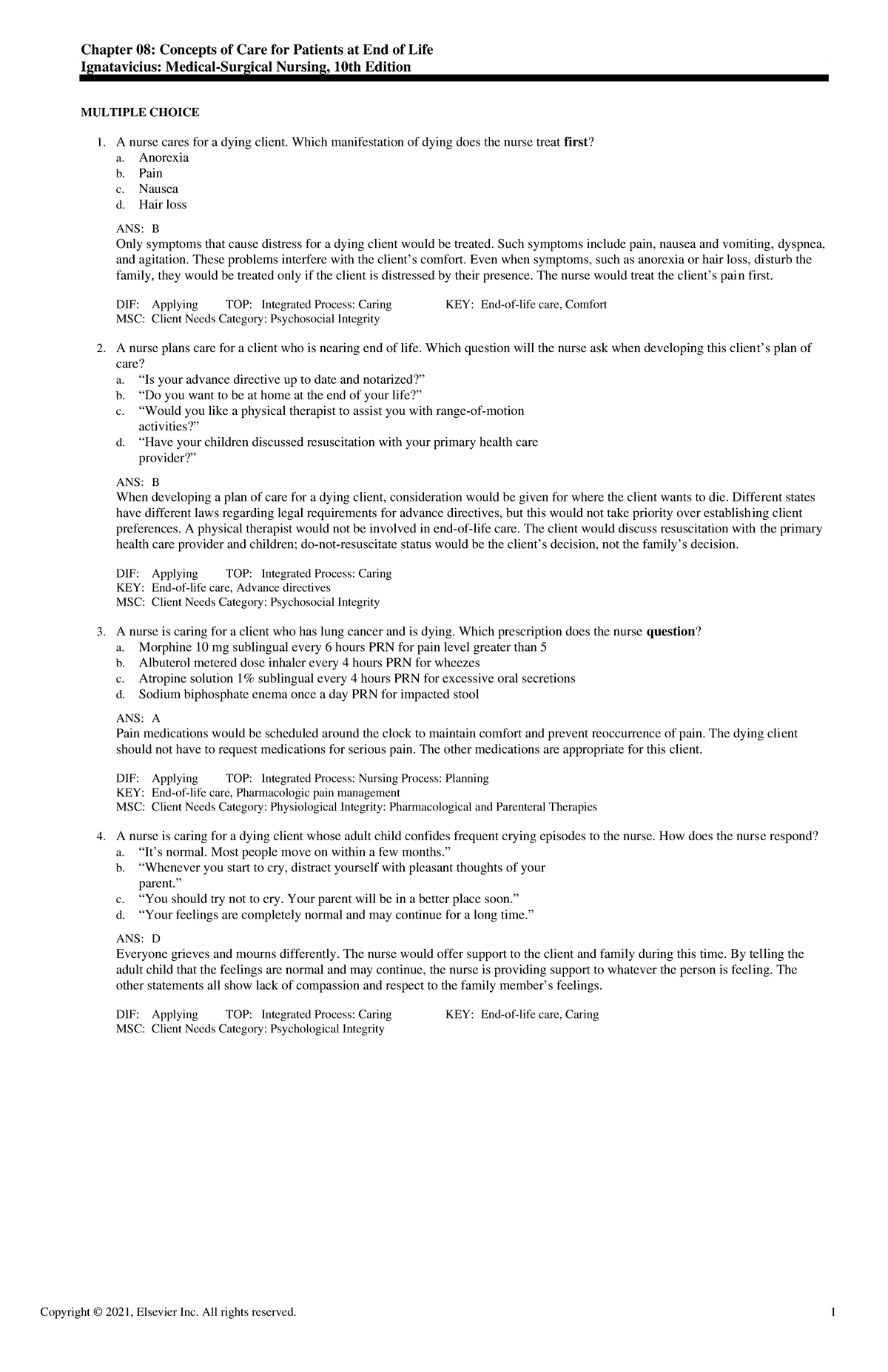 Concepts of Care for Patients at End of Life - CHAPT 8 Exam Notes - Studocu