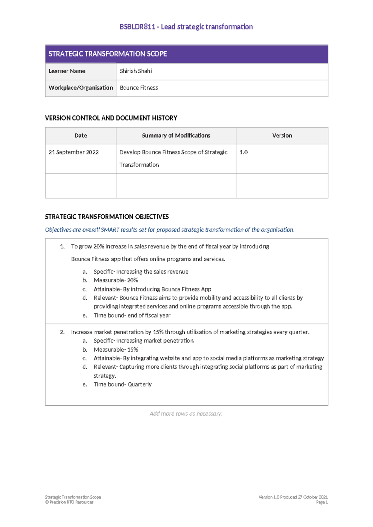 Bsbldr 811 Strategic Transformation Scope - BSBLDR811 - Lead strategic ...