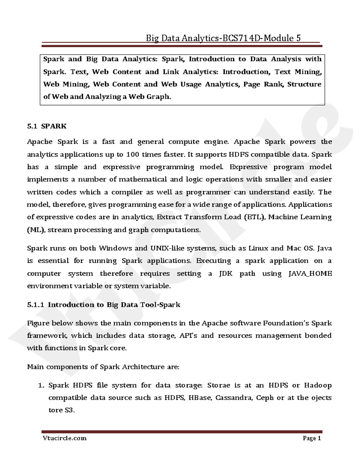 BCS714D Module 5: Spark and Big Data Analytics Notes - Studocu