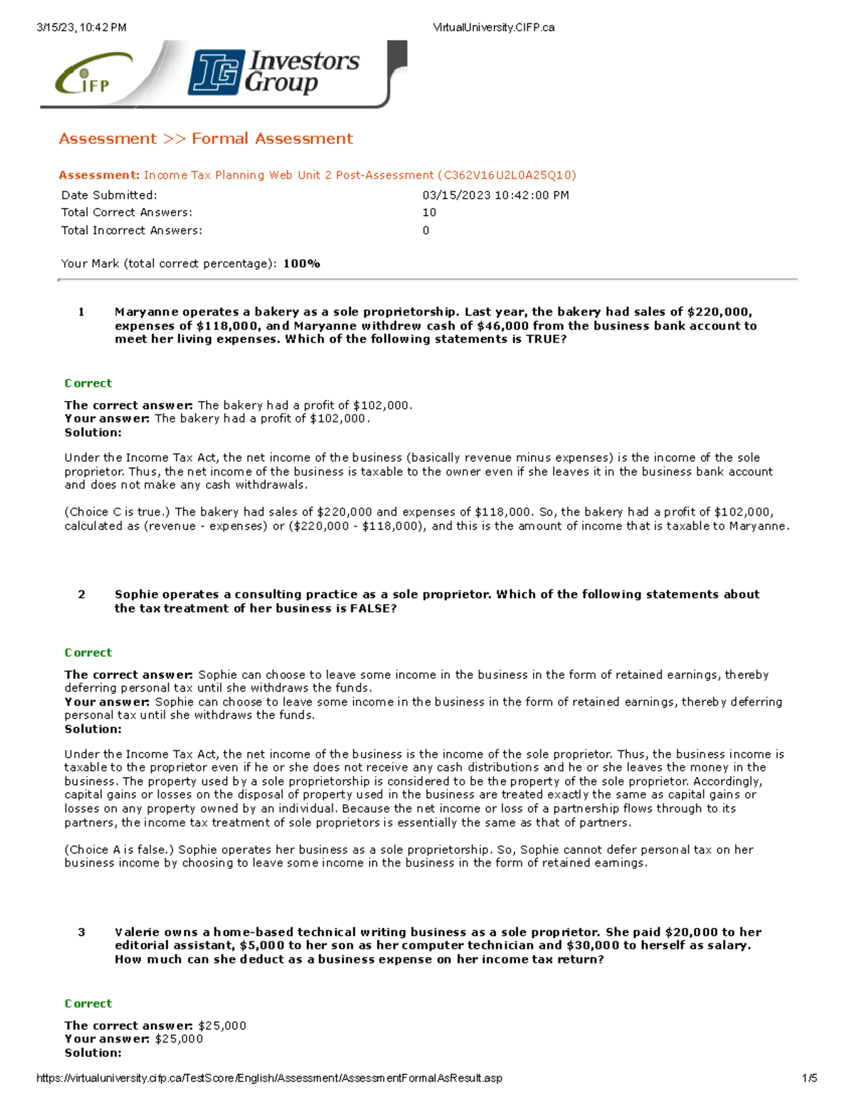 CFP Income Tax Unit 2 Assessment Report and Solutions (C362V16U2) - Studocu