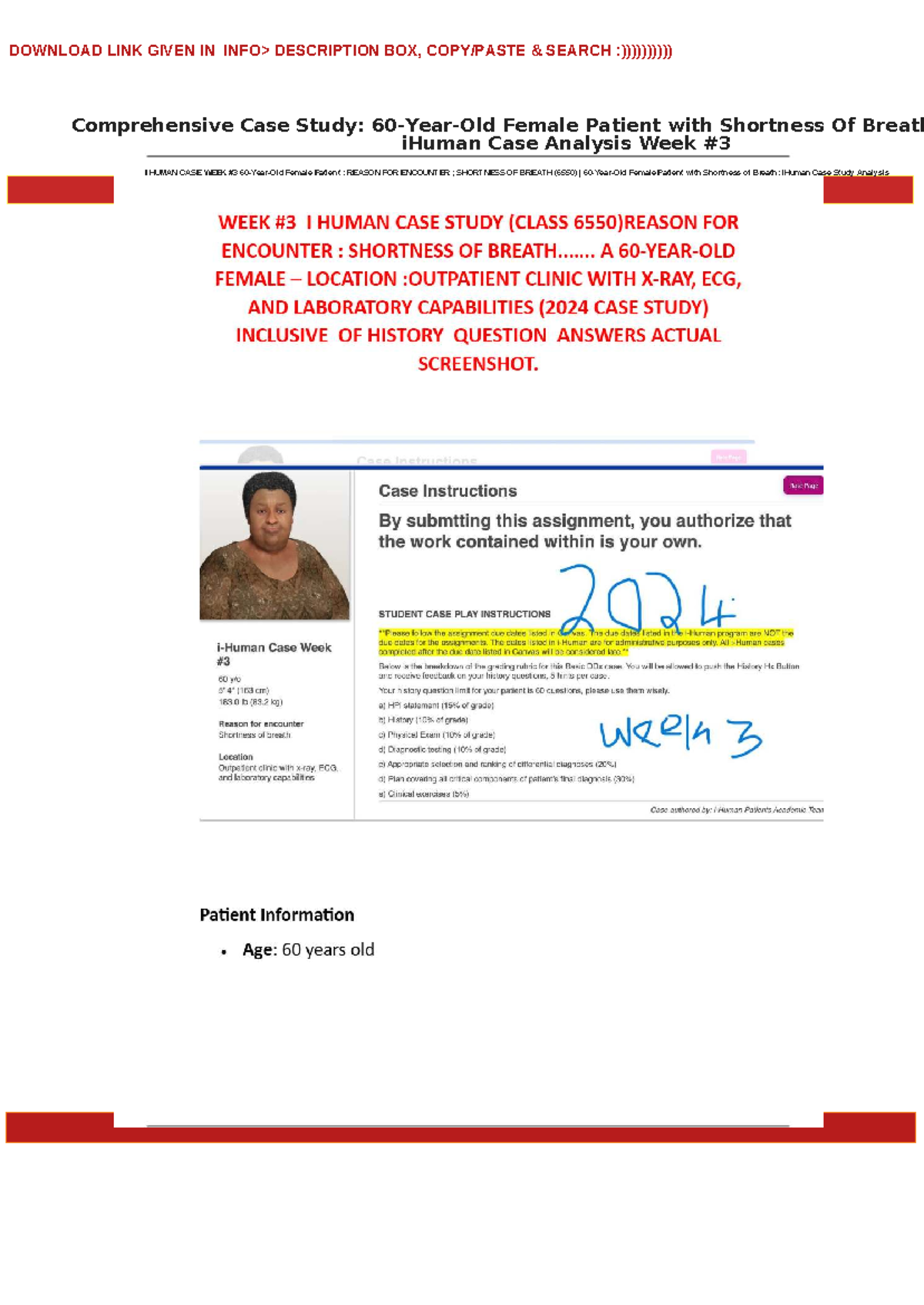 Comprehensive Case Study: 60-Year-Old Female Patient with Shortness of ...