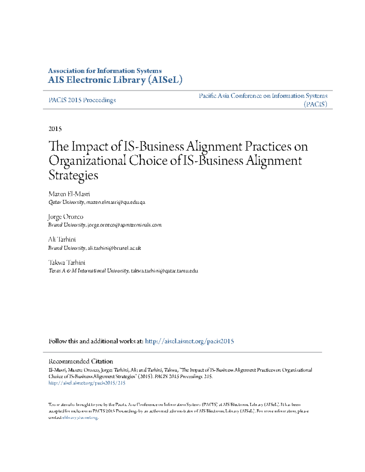 The Impact of IS-Business Alignment Practices on Alignment Strategies ...