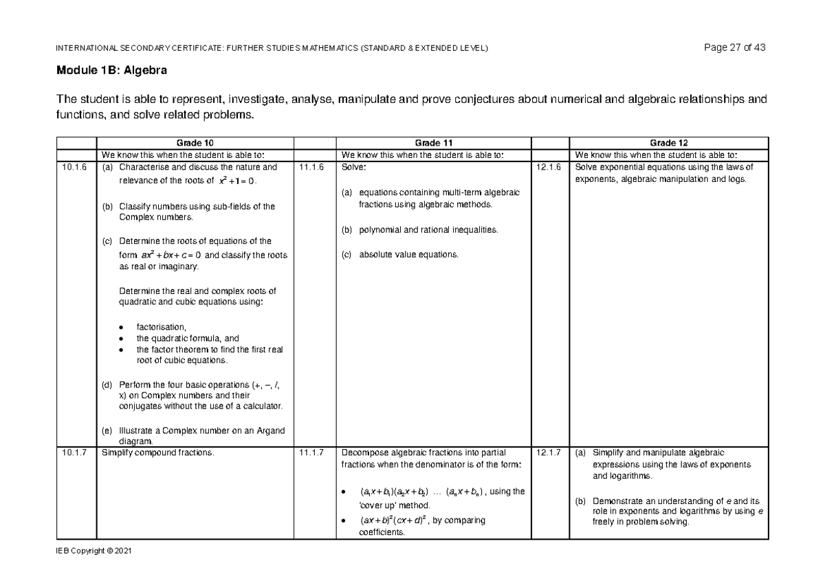 AP Maths Module 1B: Algebra Study Notes and Concepts - Studocu