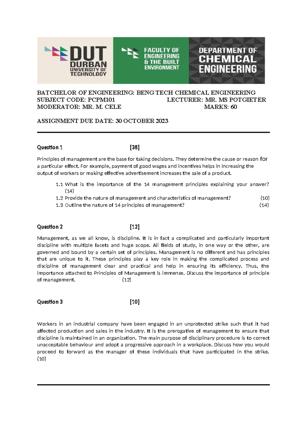 PCPM101 Assignment 2023: Principles of Management Exploration - Studocu