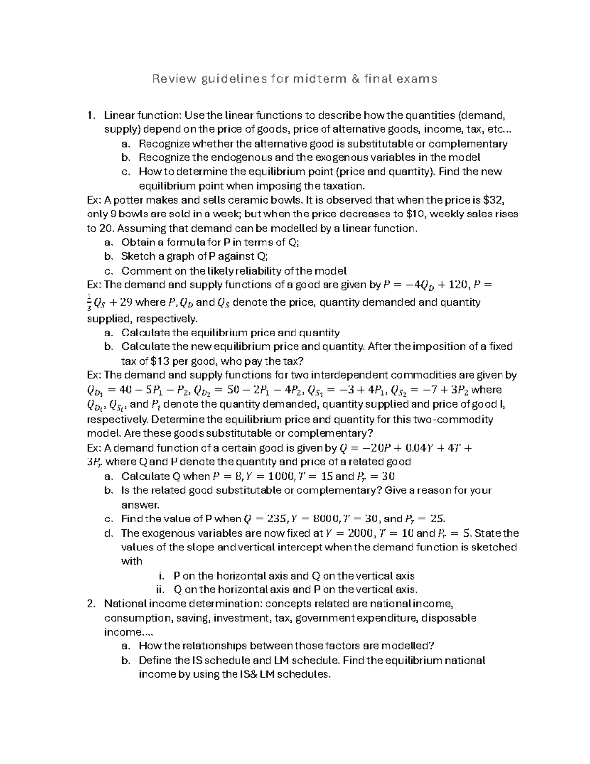 Review guidelines for midterm - .. a. Recognize whether the alternative ...