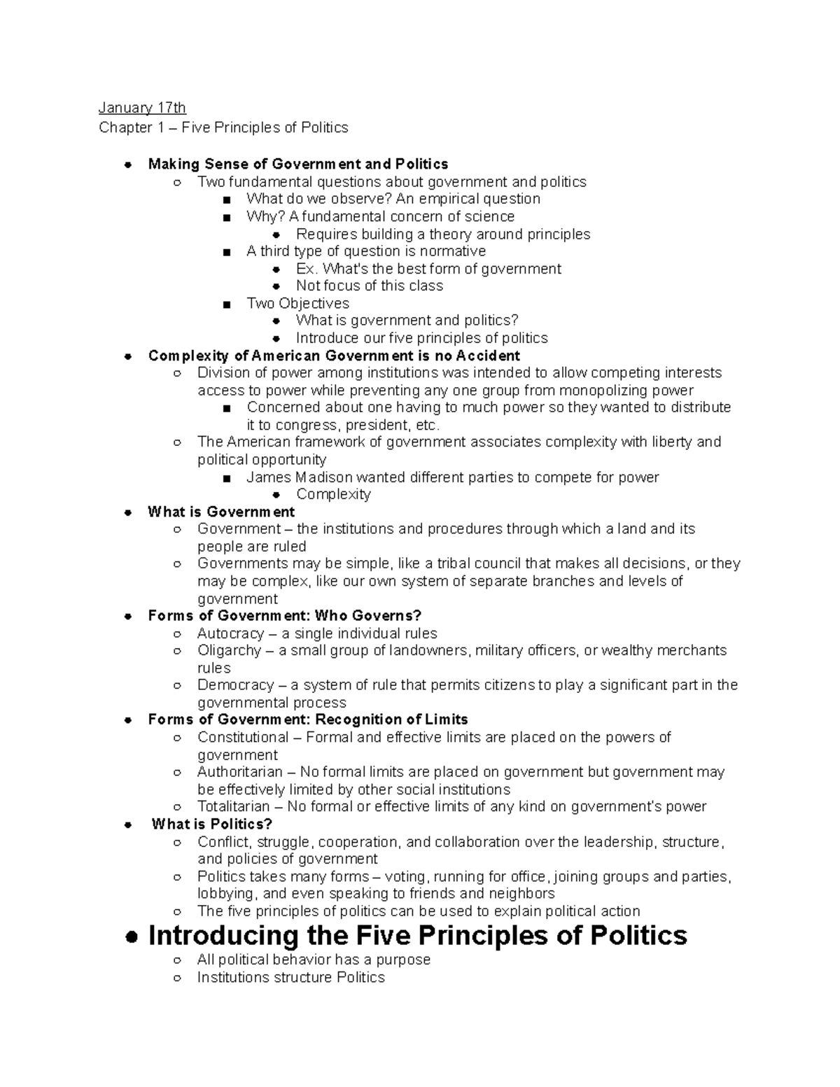 POLI 201-2 - Introduction to Five Principles of Politics and Government ...