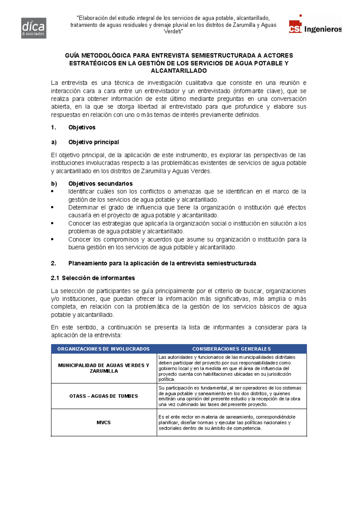 Guía Metodológica Entrevista sobre Gestión de Agua en Z. y A. Verdes - Document Preview