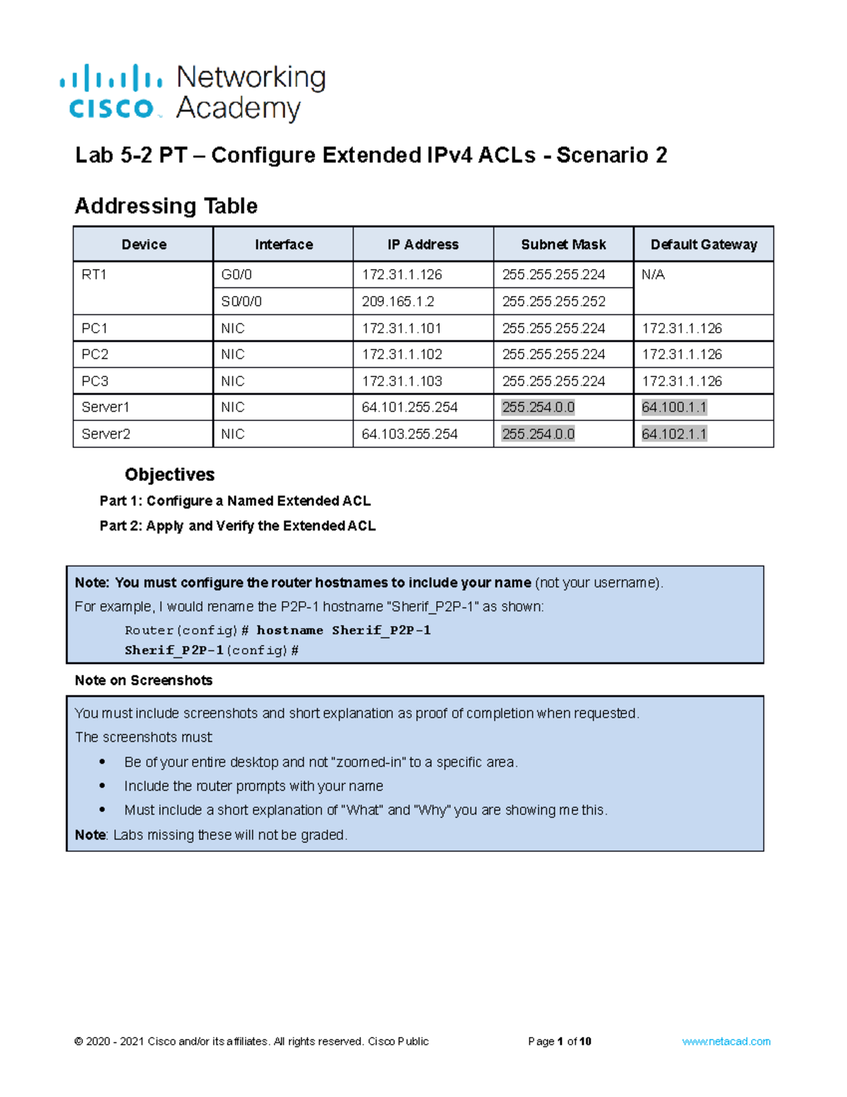 Lab 5-2: Extended IPv4 ACLs Configuration in Packet Tracer - Scenario 2 ...