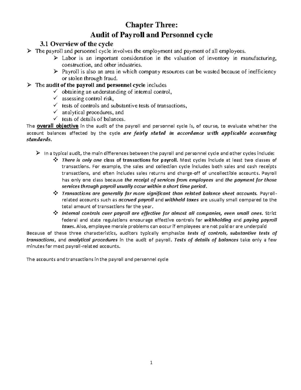 Chapter 3: Audit of Payroll & Personnel Cycle Overview and Methodology ...