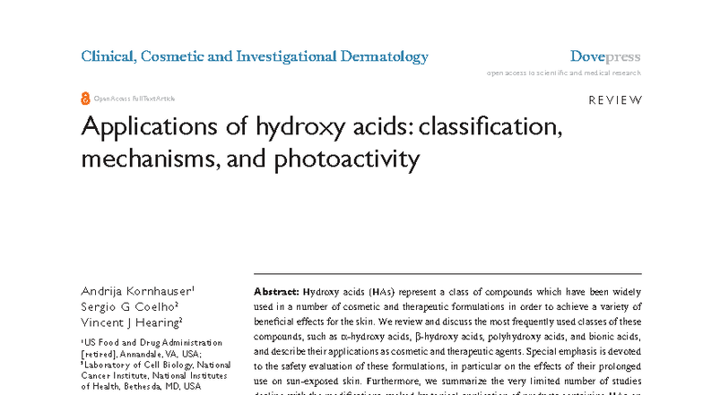 Applications of Hydroxy Acids: Mechanisms and Safety in Dermatology ...