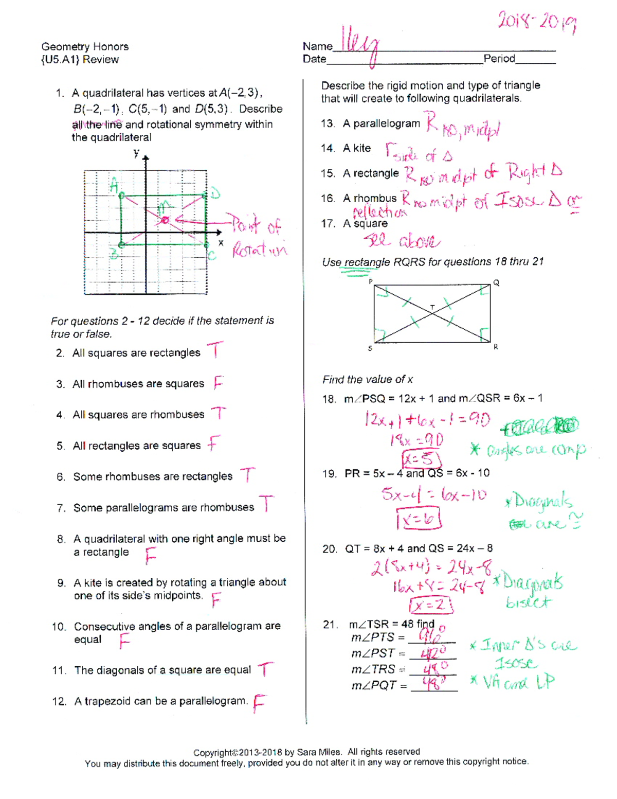 Final Exam Study Guide: Geometry Honors (ABC123) - Spring 2023 - Studocu