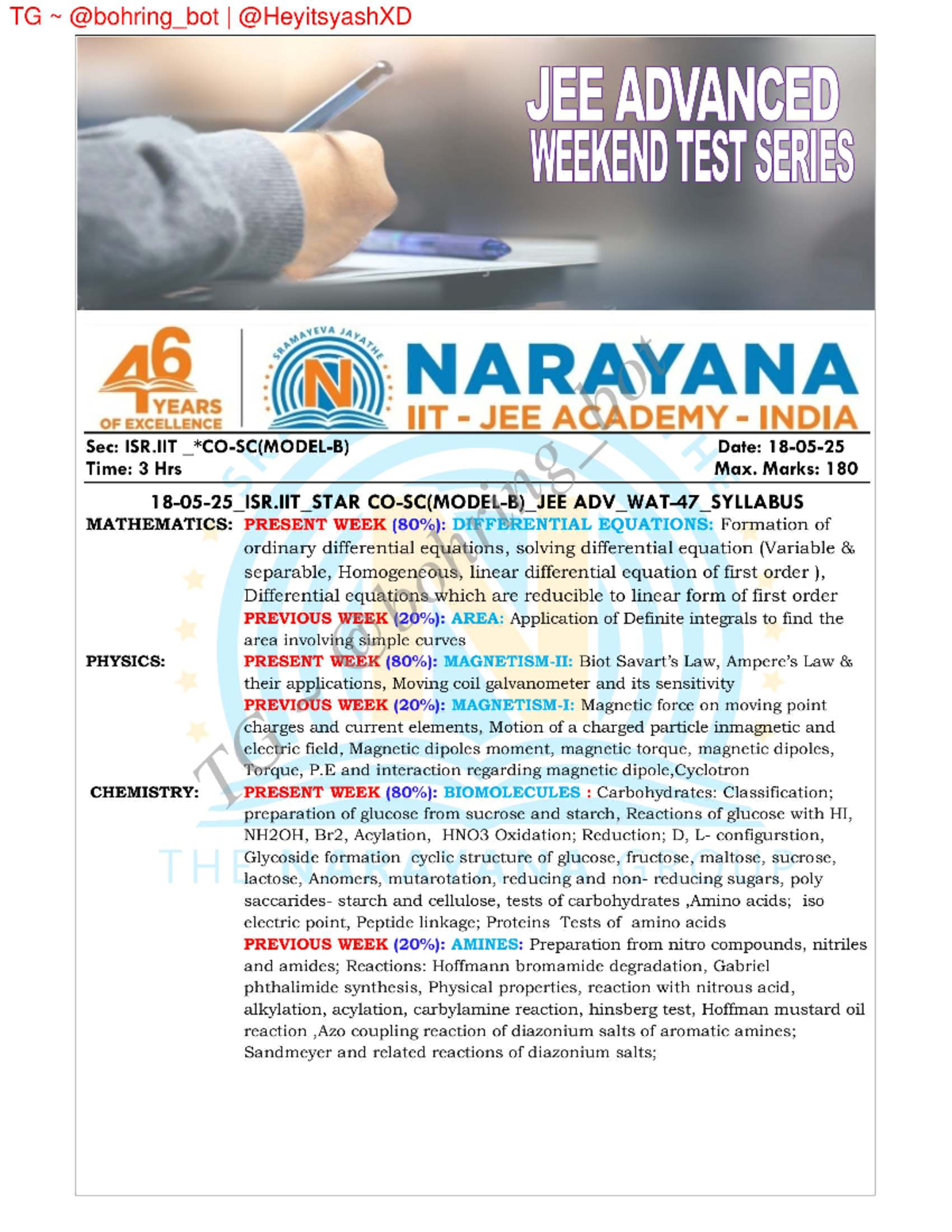 JEE ADVANCED WEEKEND TEST SERIES: MATHEMATICS, PHYSICS, CHEMISTRY - Studocu