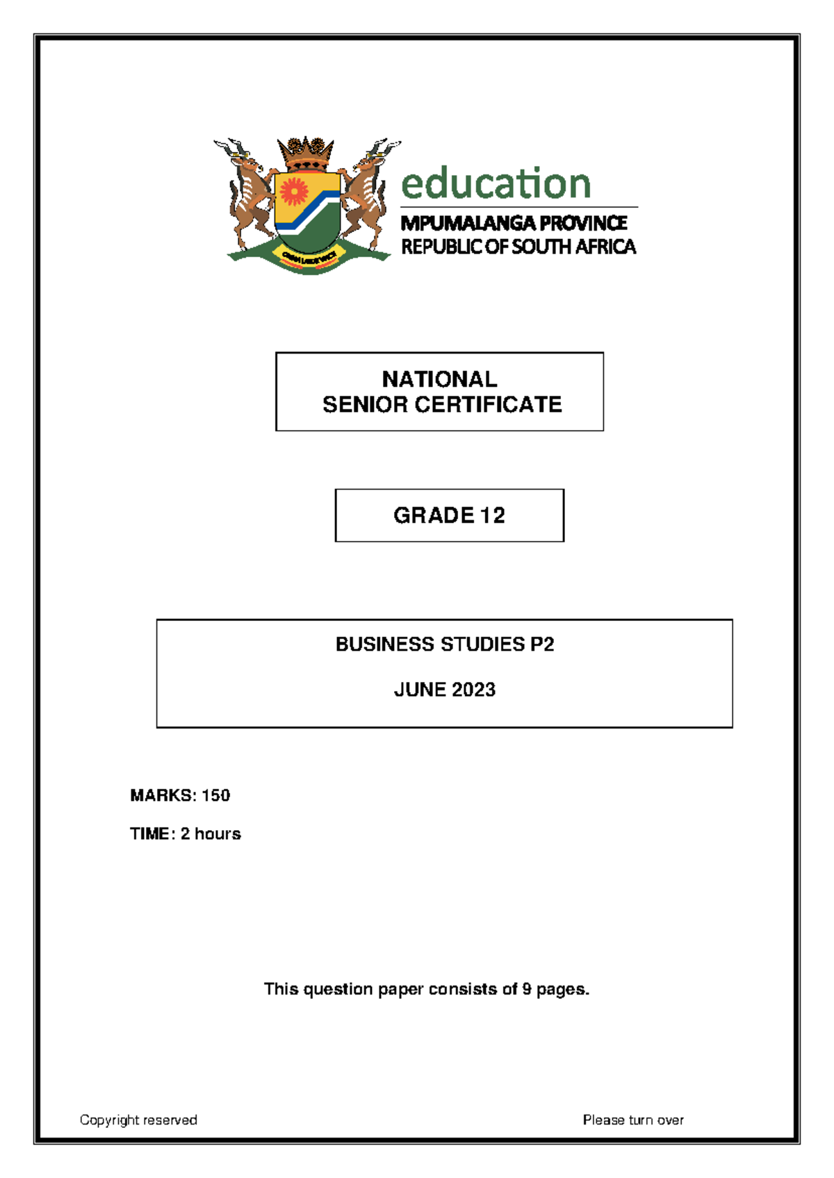 Business Studies P2 NSC June 2023 Exam Paper - Grade 12 Insights - Studocu