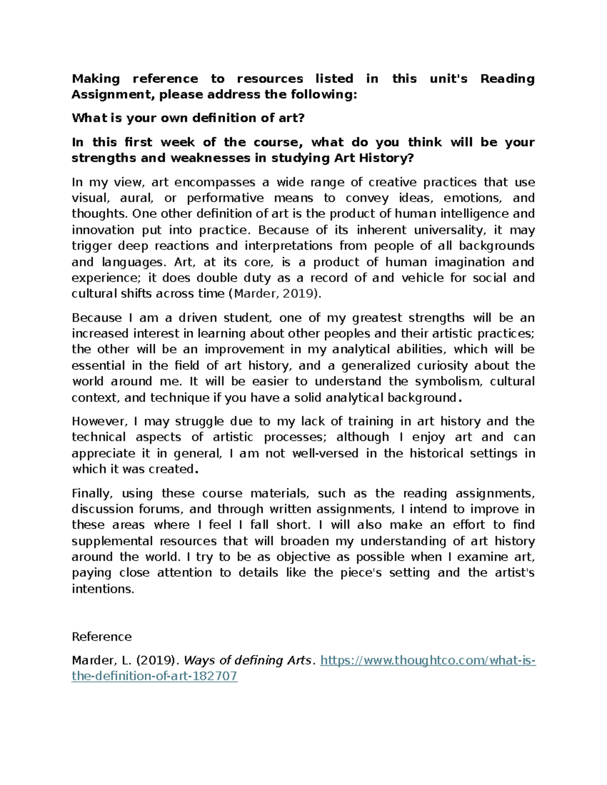 AHIST 1401 - UNIT 1 Learning Journal - Making reference to resources ...