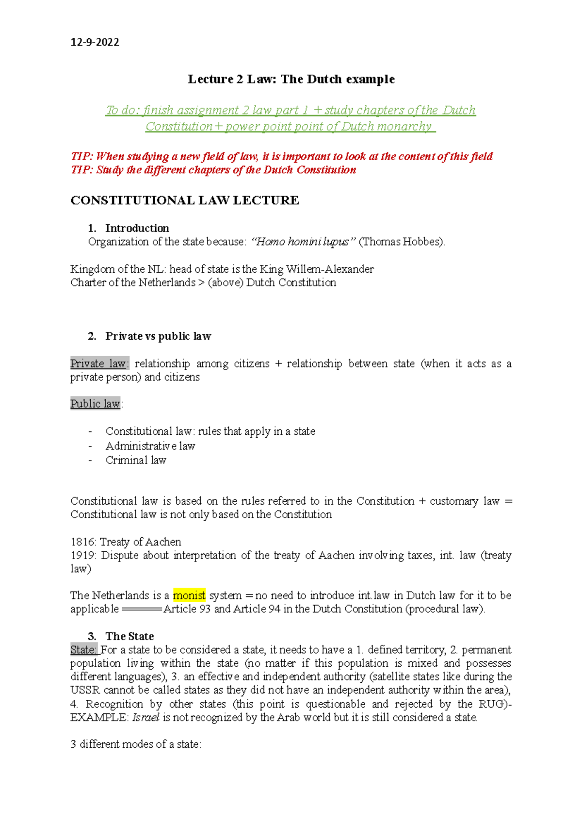 Lecture 2 Law: Exploring Dutch Constitutional Principles and Monarchy ...