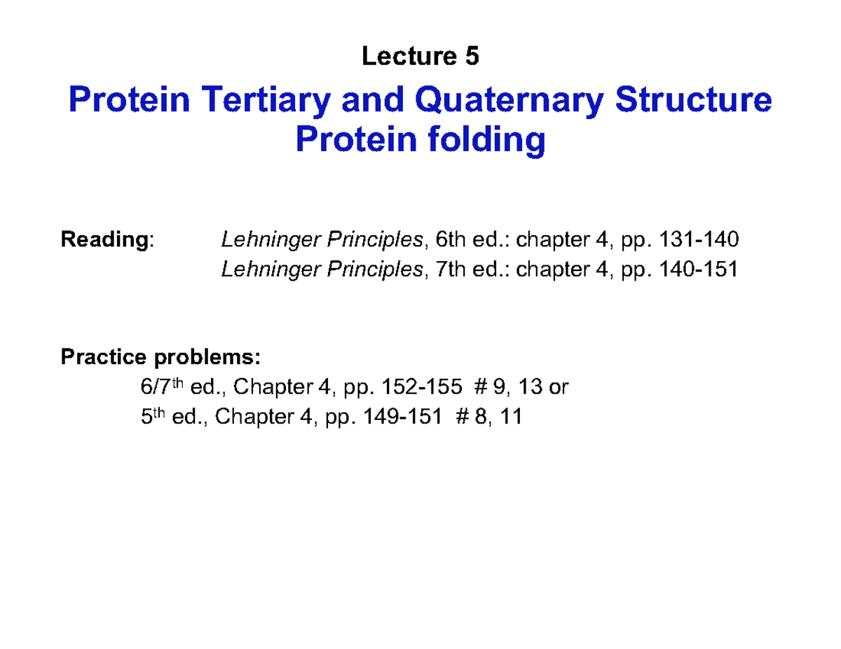 Lecture 5: Protein Tertiary and Quaternary Structure - Studocu