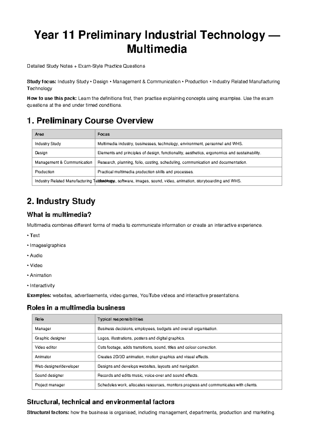 Year 11 Preliminary Industrial Technology Multimedia Study Pack - Studocu
