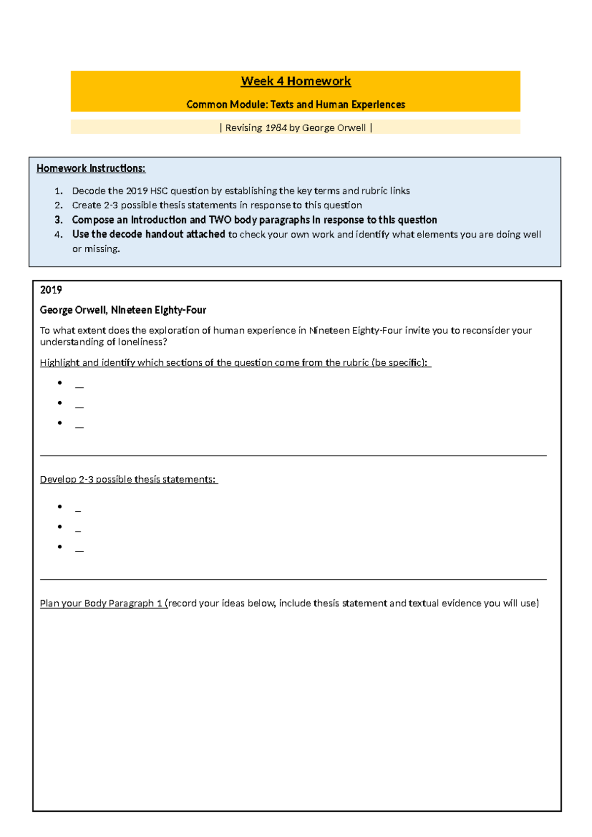 0 Week 4 1984 Homework Activity - Week 4 Homework Common Module: Texts ...