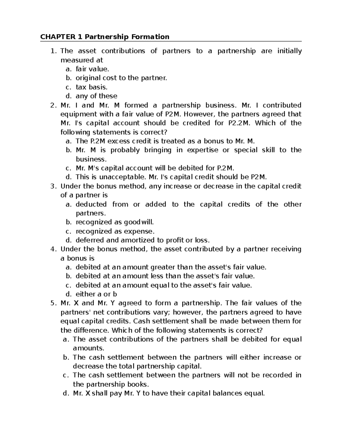 CHAPTER 1 Partnership Formation: Key Concepts and Computations - Studocu