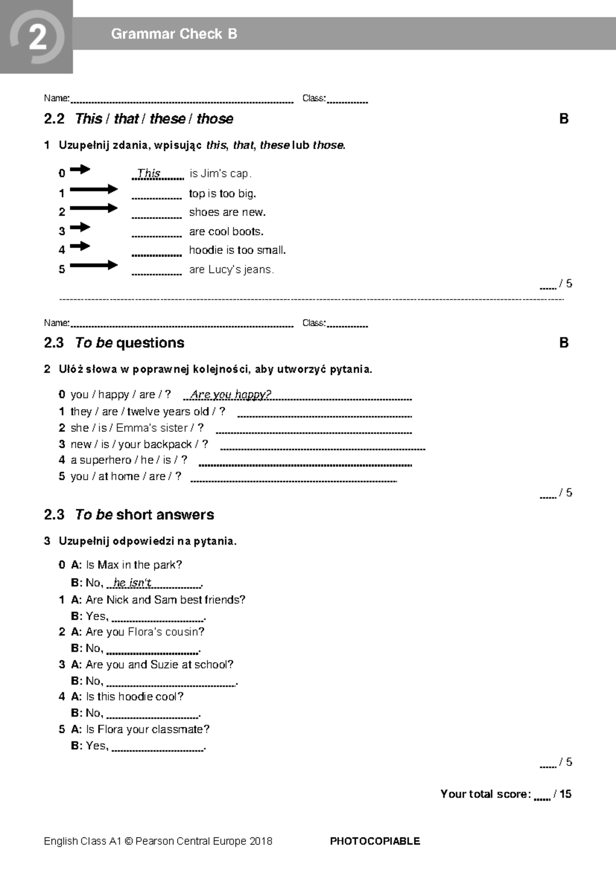 ECA1 Tests Grammar Check 2B new2018 - English Class A1 © Pearson ...