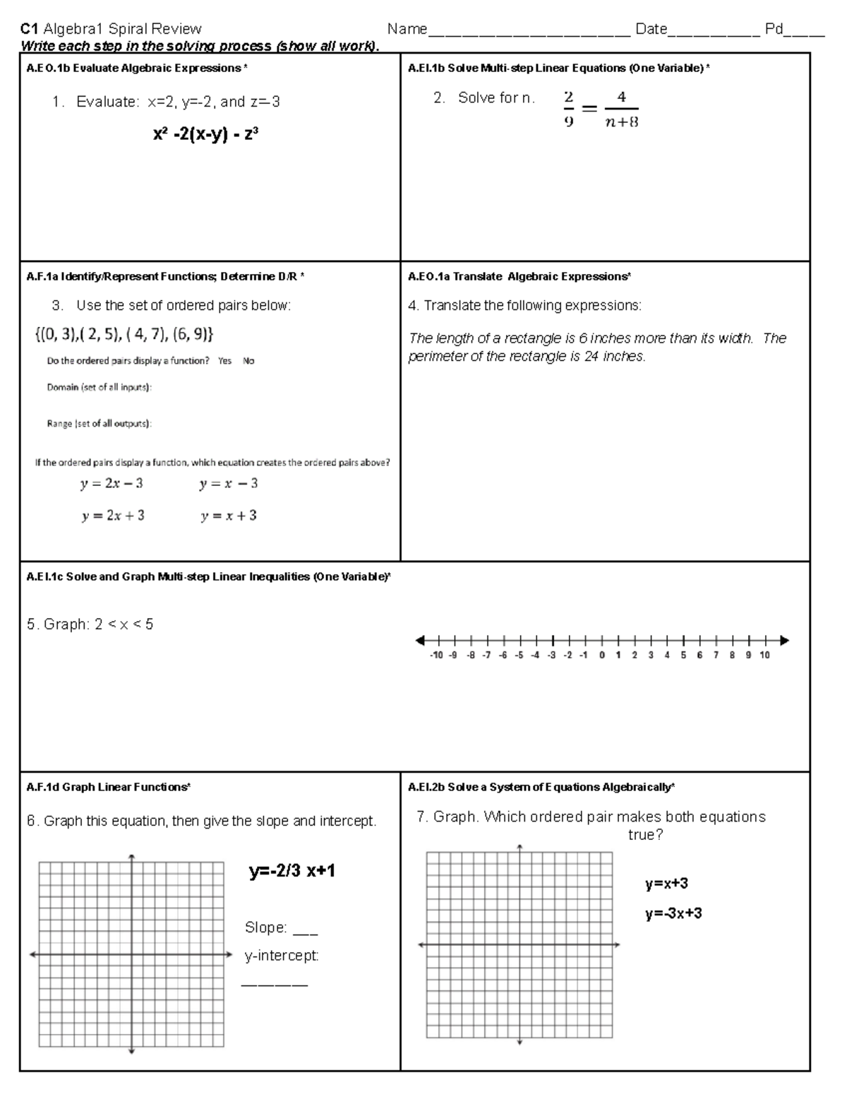 C1+Algebra+1+Spiral+Review - C1 Algebra1 Spiral Review Name ...