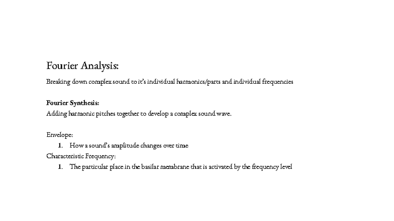 Week 9 Lecture Notes: Fourier Analysis & Sound Characteristics - Studocu