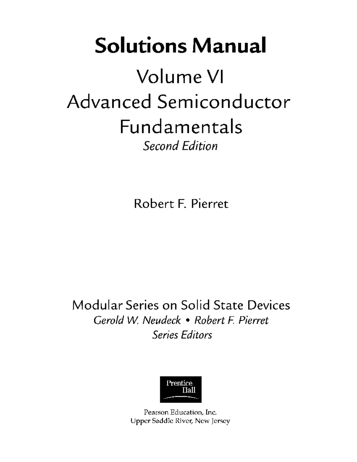 Solutions Manual for Advanced Semiconductor Fundamentals (Modular ...