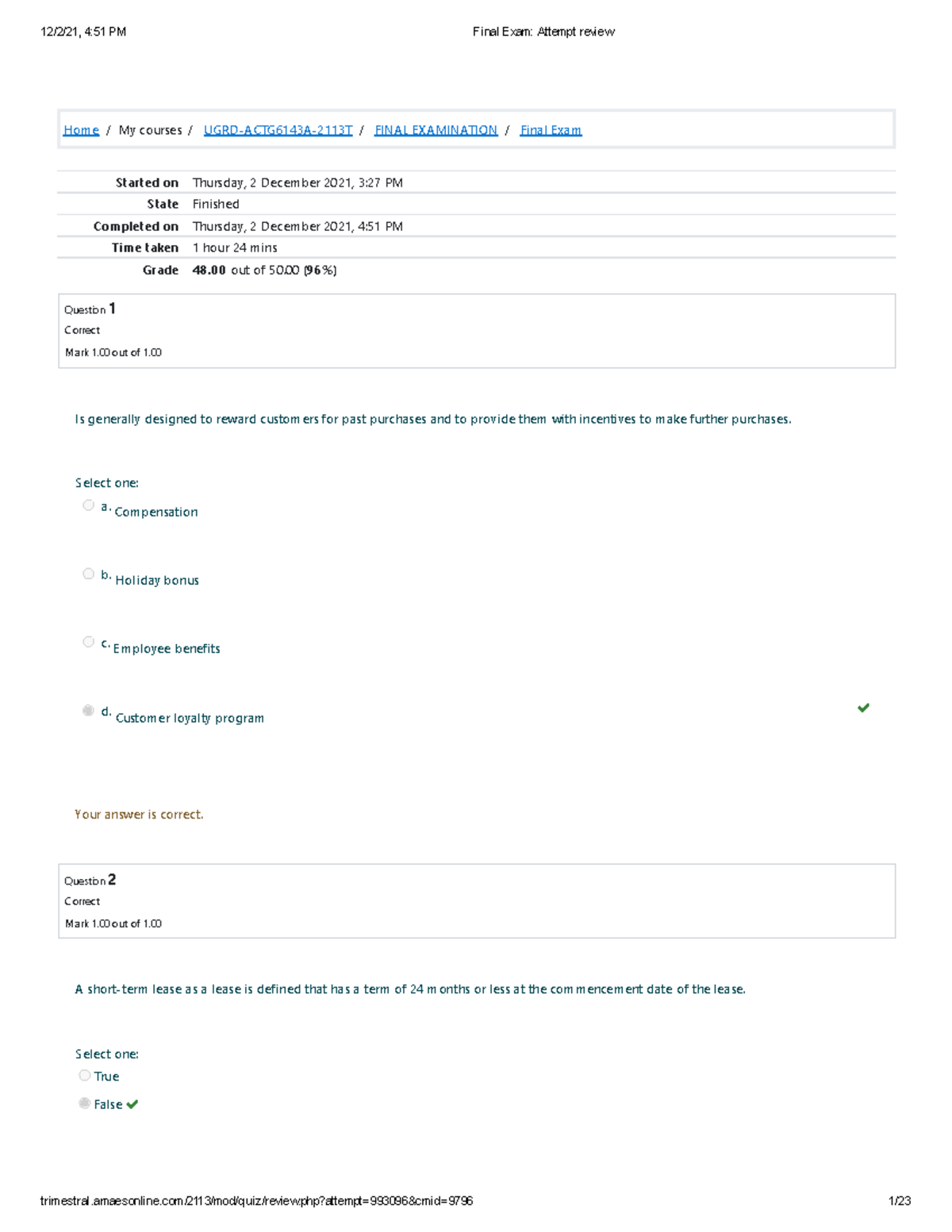 UGRD-ACTG6143A-2113T Final Exam Attempt Review and Grading Summary ...