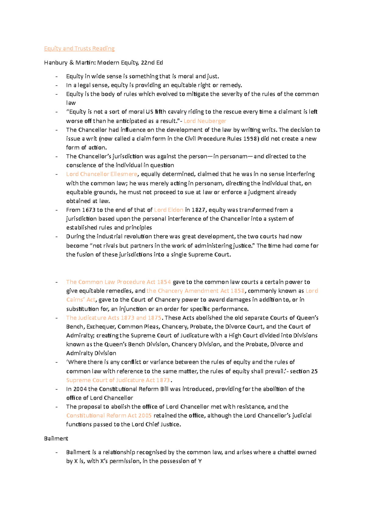 Equity and Trusts Reading Notes for Law 101: Key Concepts and Cases ...