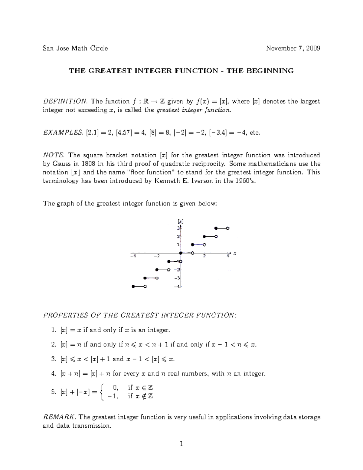 Greatest Integer and Fractional Part Functions - Key Properties ...