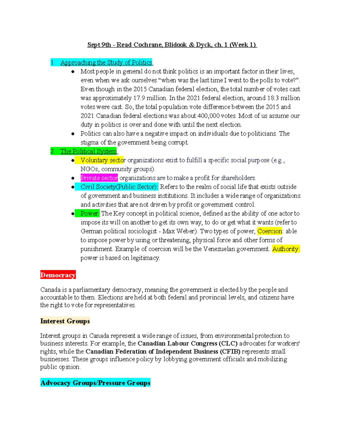 Week 1 Lecture Notes: POL 101 - Introduction to Politics and Political ...