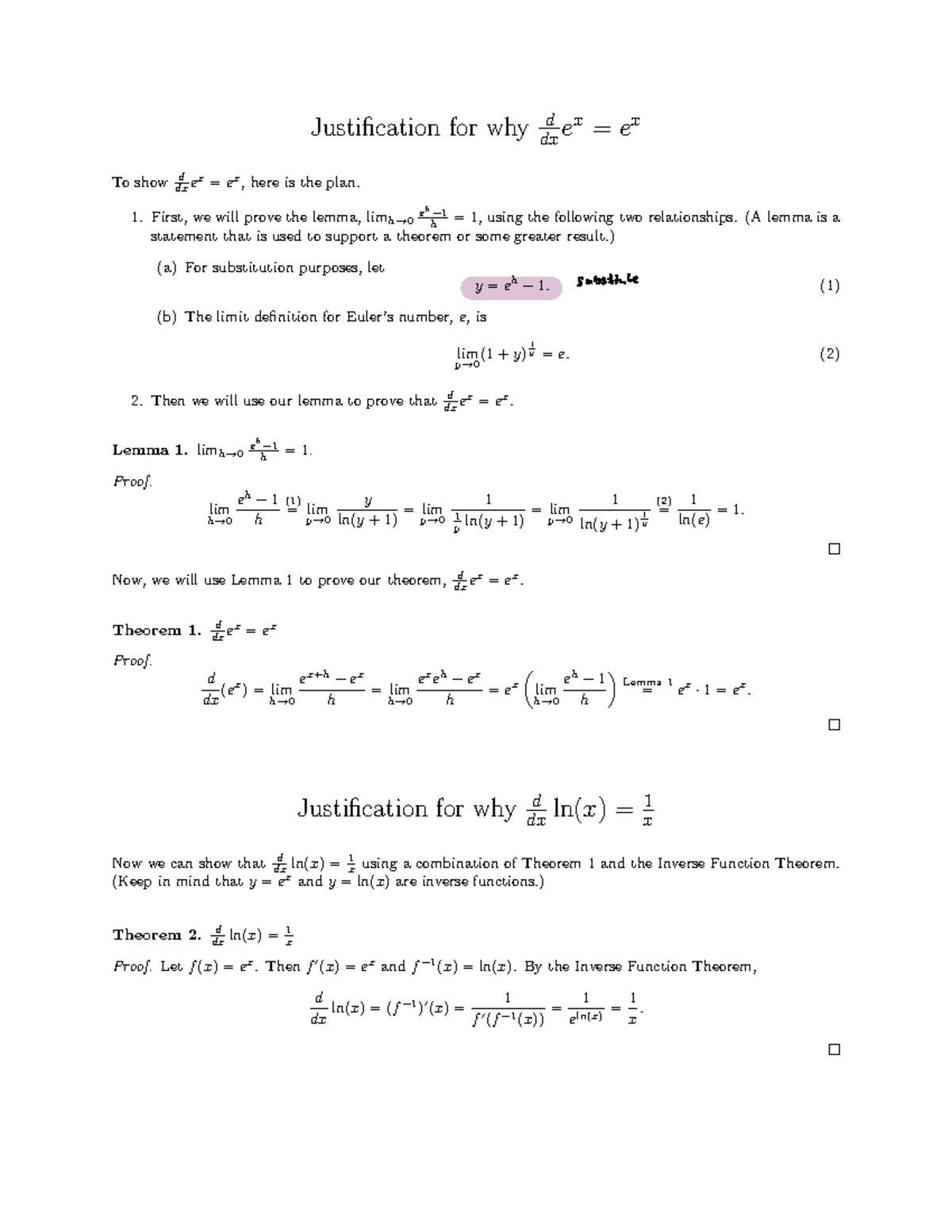 Derivatives of Exponential and Logarithmic Functions - Wk7 - Studocu