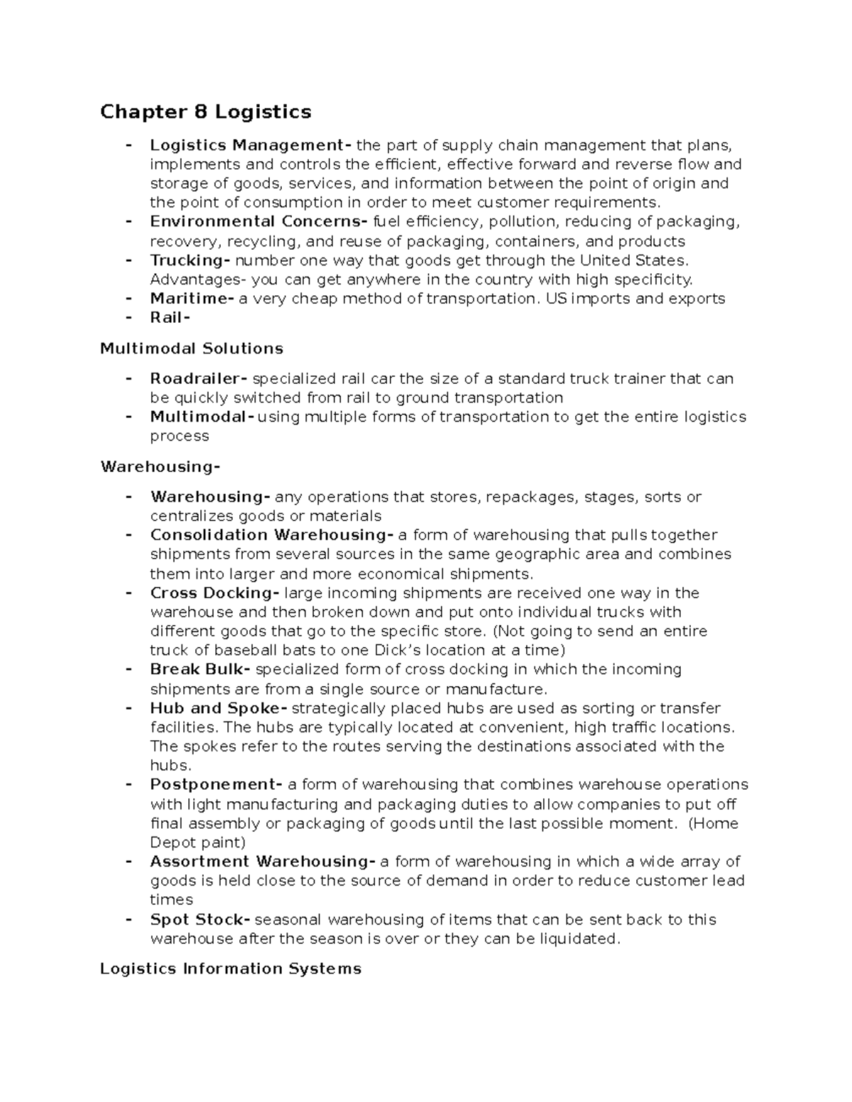 Bus 370 Chapter 8 Logistics Chapter 8 Logistics Logistics