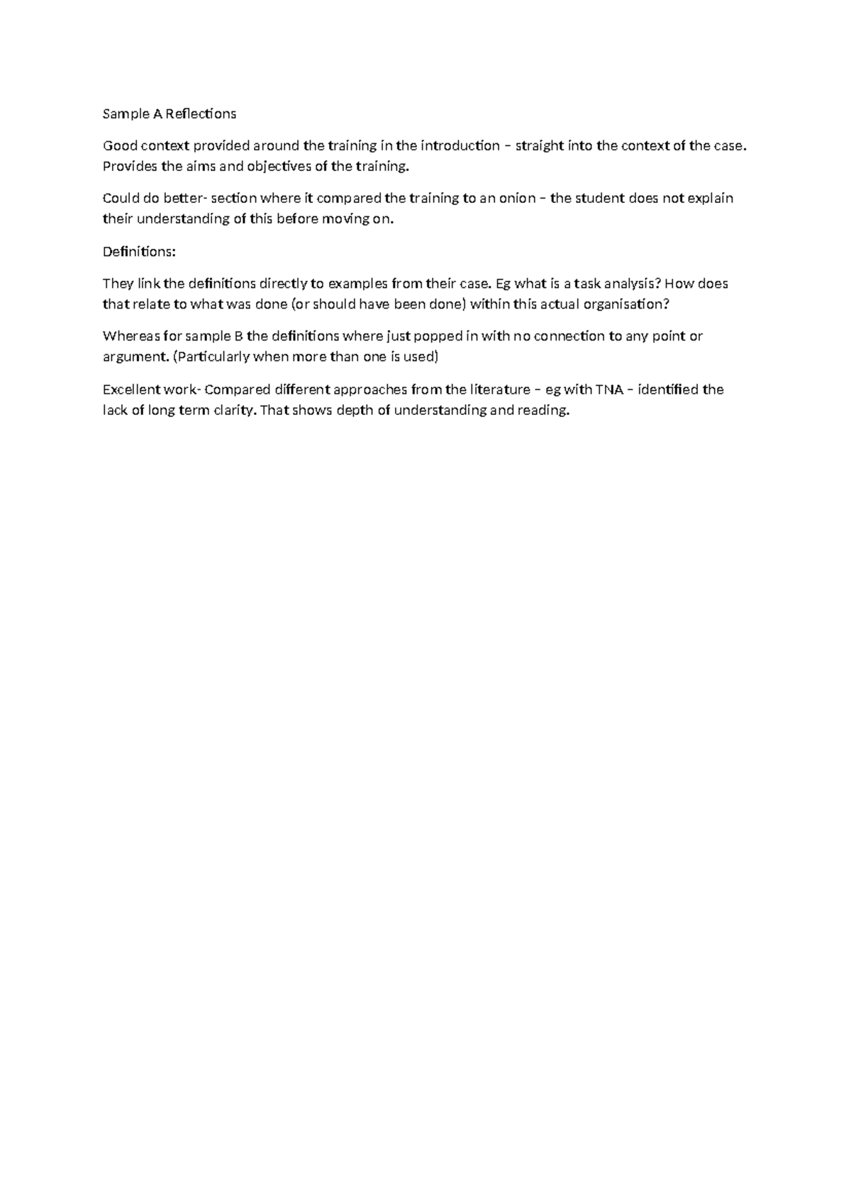 Sample A Reflections: Analyzing Training Context and Objectives - Studocu