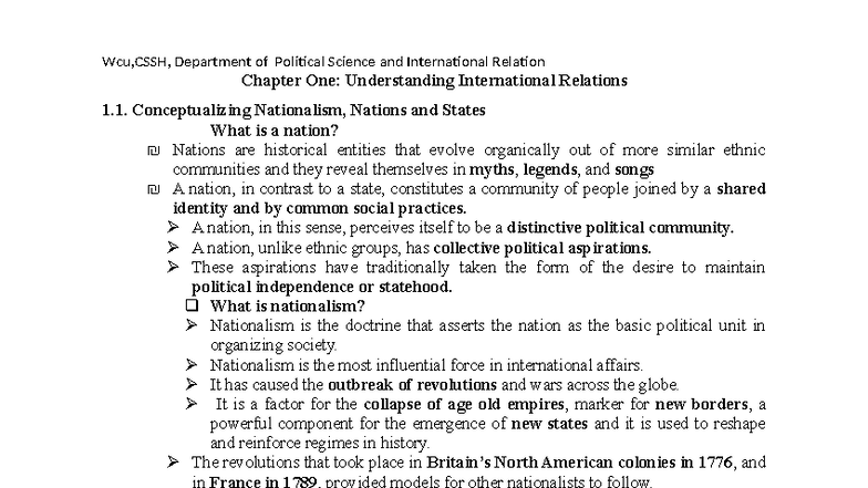 WCU, CSSH, POLS 101: Chapter 1 - Understanding International Relations ...