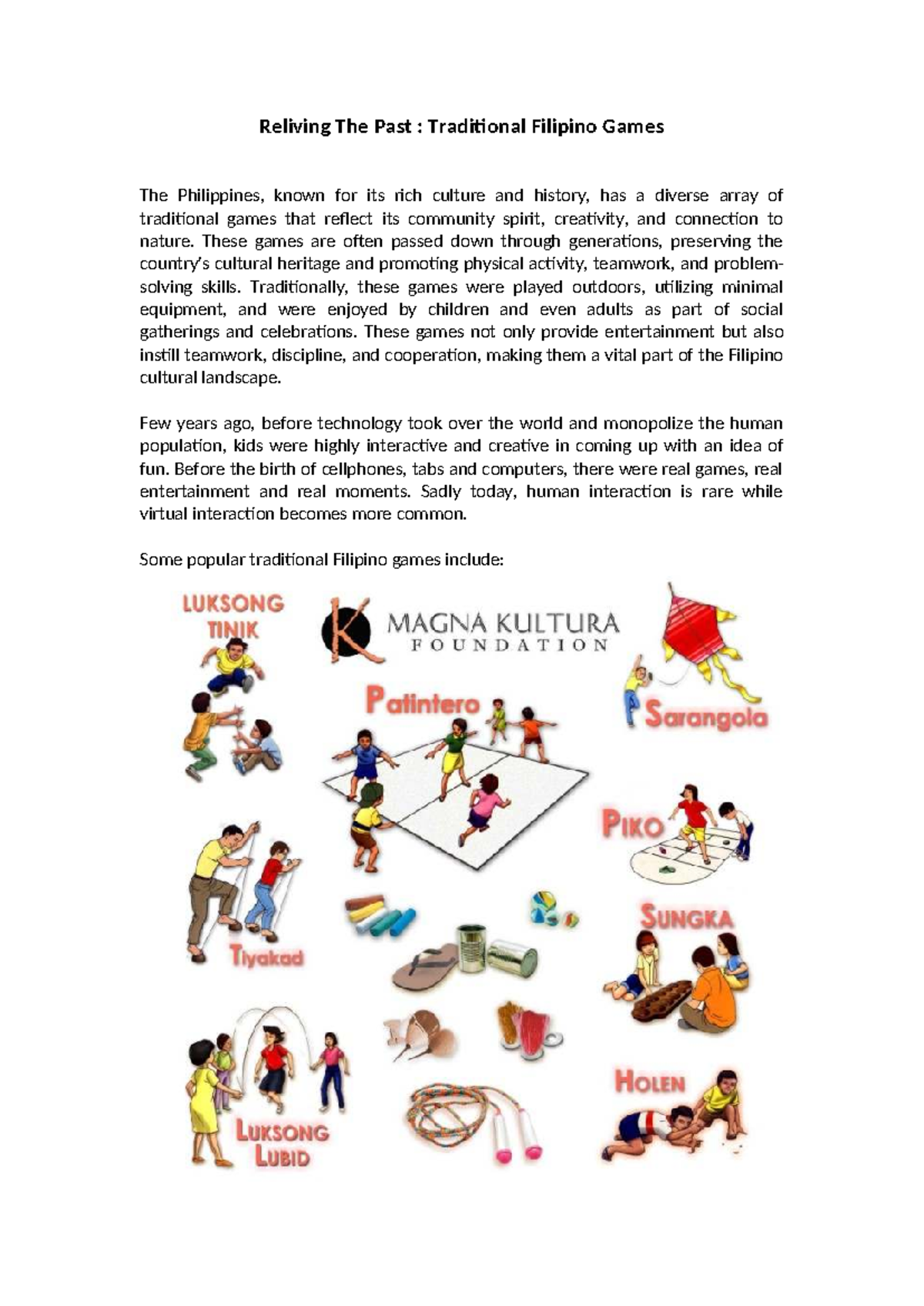 Midterm Activity: Innovative Filipino Traditional Games (PHIL-101 ...