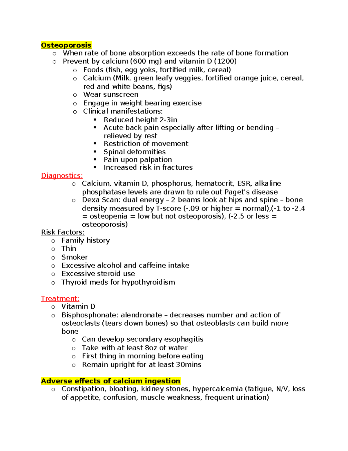 Med Surg Exam 4 SG - MedSurg study guide - Osteoporosis o When rate of ...