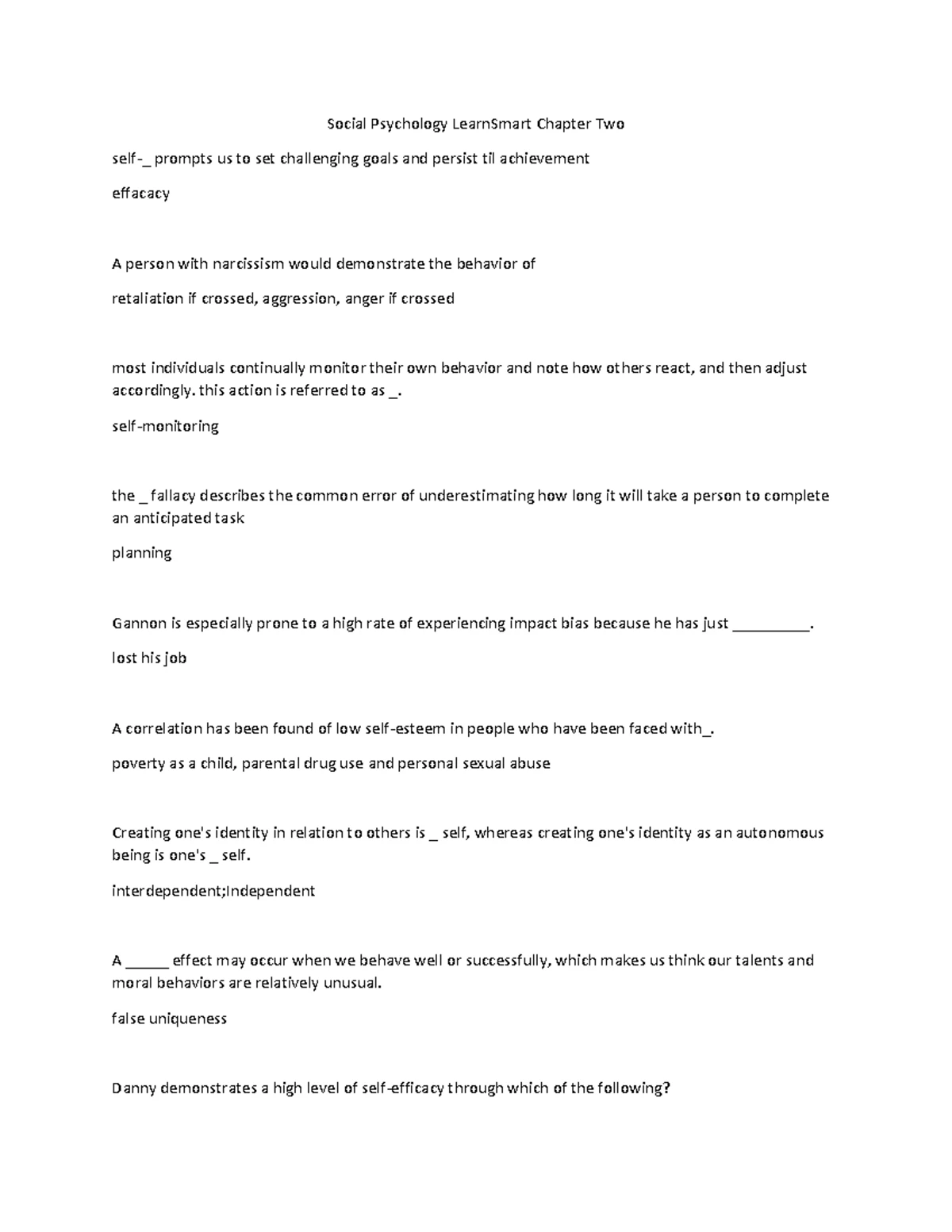 SOP 3004 – Social Psychology Fall 2024: Key Terms & Questions (Chapters ...