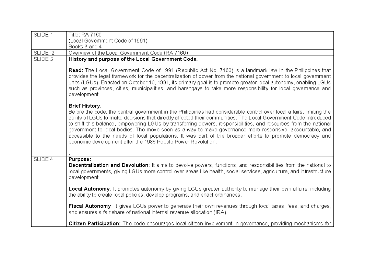 RA 7160 Final Exam Notes - Understanding the Local Government Code ...