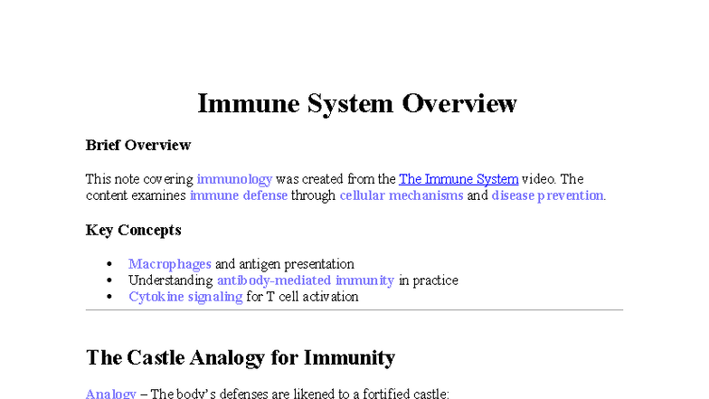 Immune System Overview: Key Concepts and Mechanisms - Studocu